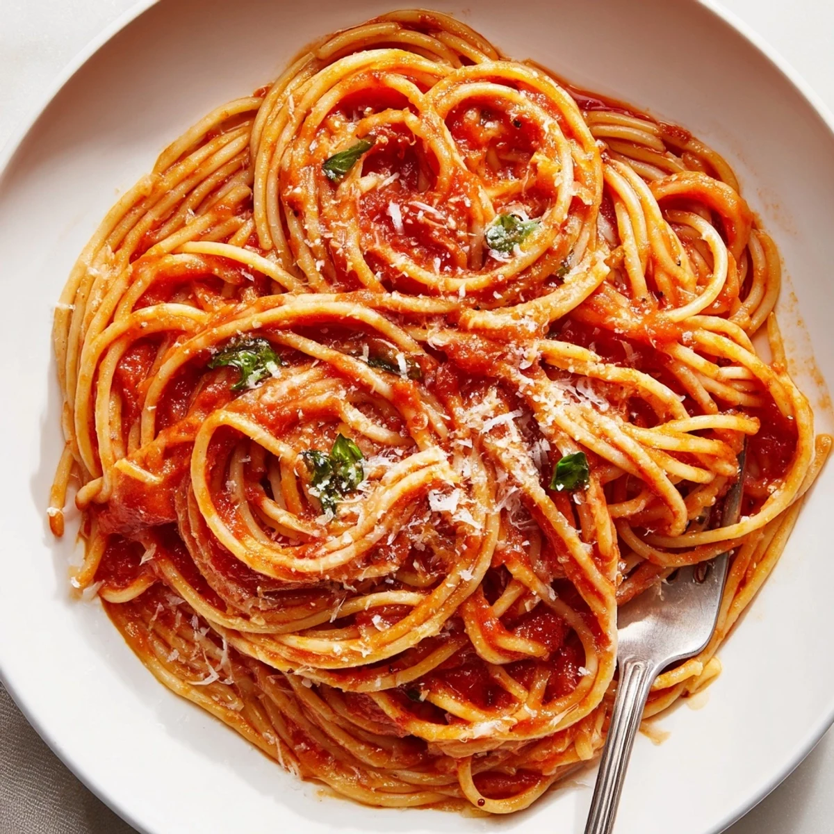 Homestyle Pasta with garlic scented sauce, sprinkled Parmesan, ready for sharing