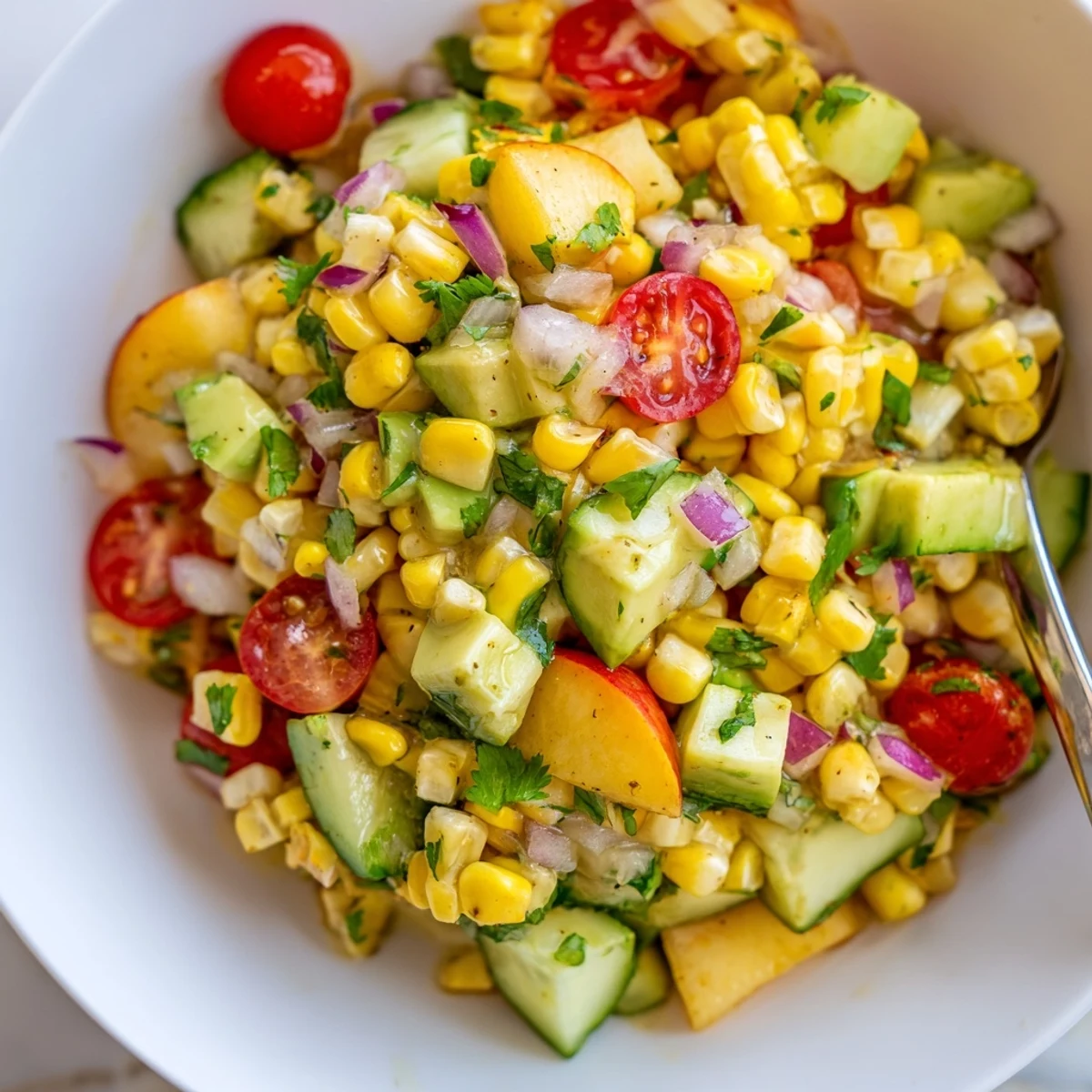 Fresh Peach Corn Salad with Honey Lime Dressing, juicy peaches and corn