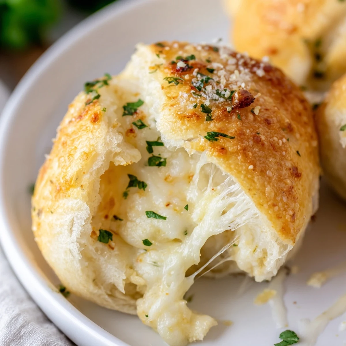 Fresh baked Triple Cheese Garlic Stuffed Bread Bites brushed with garlic butter sheen