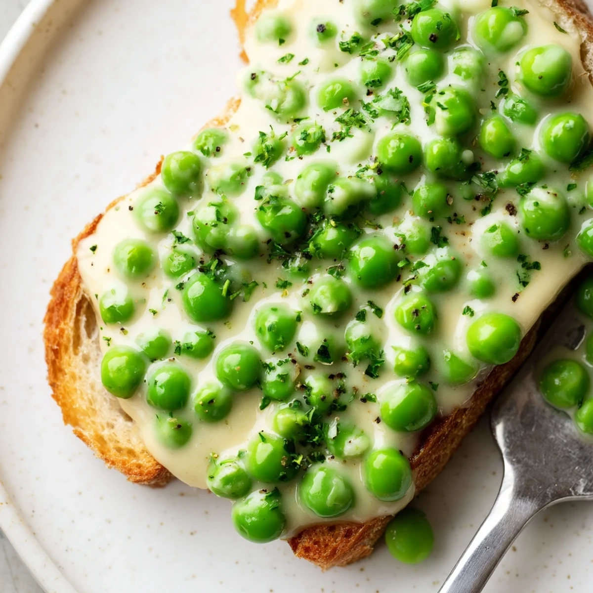Warm Creamed Peas on Toast topped with chopped parsley and cracked pepper