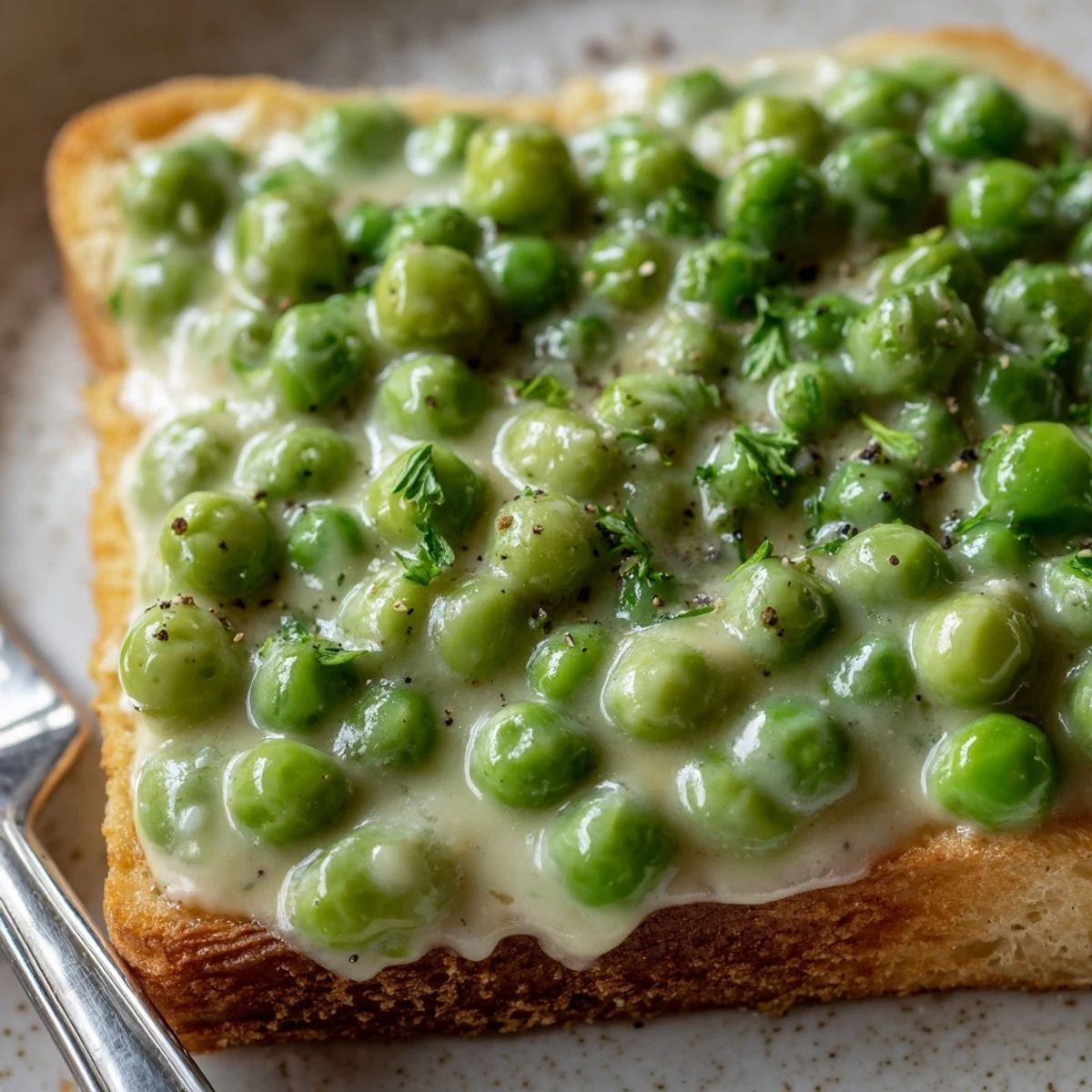 Creamed Peas on Toast, creamy bright peas over buttery toasted country bread