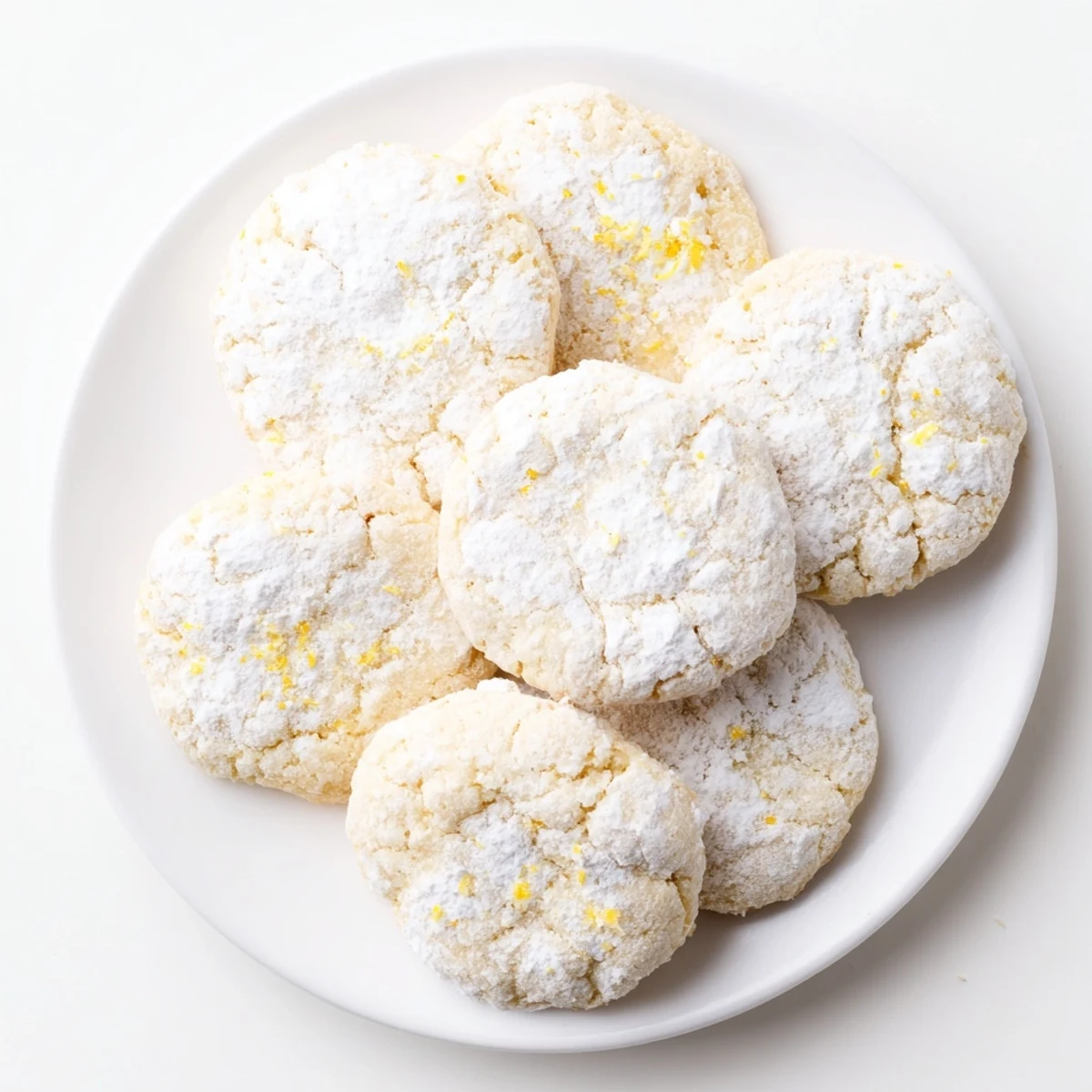 Freshly baked lemon cookies with cracked tops and bright citrus zest garnish