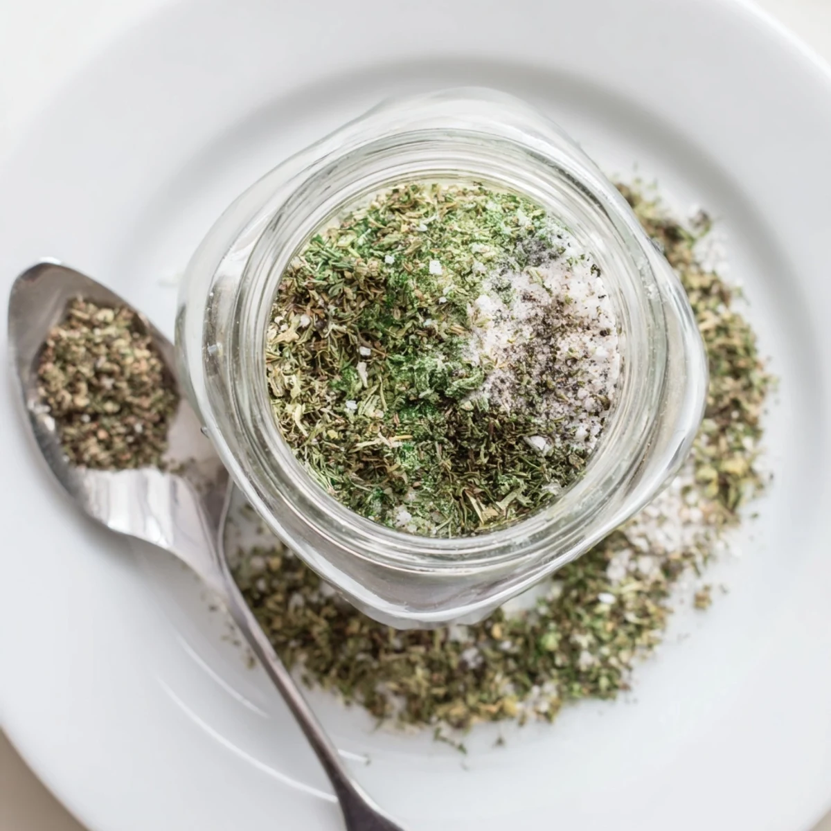 Vibrant green and white dehydrated tzatziki seasoning mix in a rustic wooden bowl