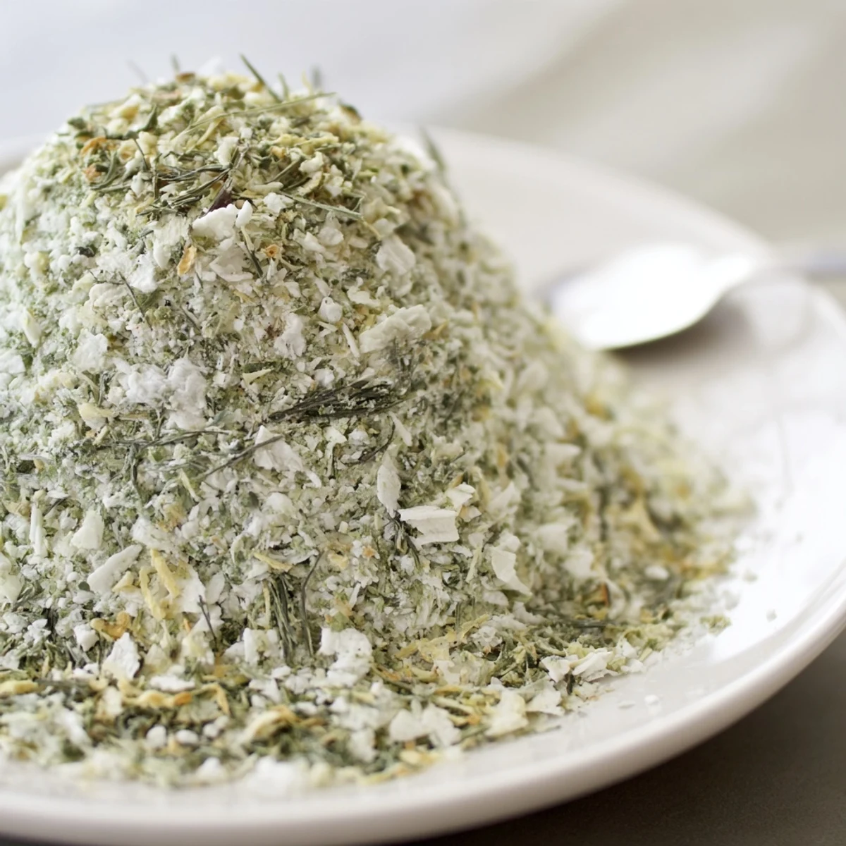 Bowl of creamy yogurt beside Dehydrated Tzatziki Seasoning Mix, lemony aroma