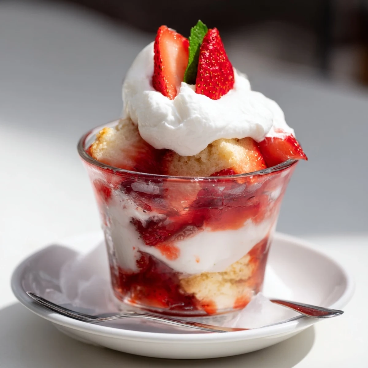 Chilled Strawberry Shortcake Trifles served with mint garnish, spoon-ready summer dessert