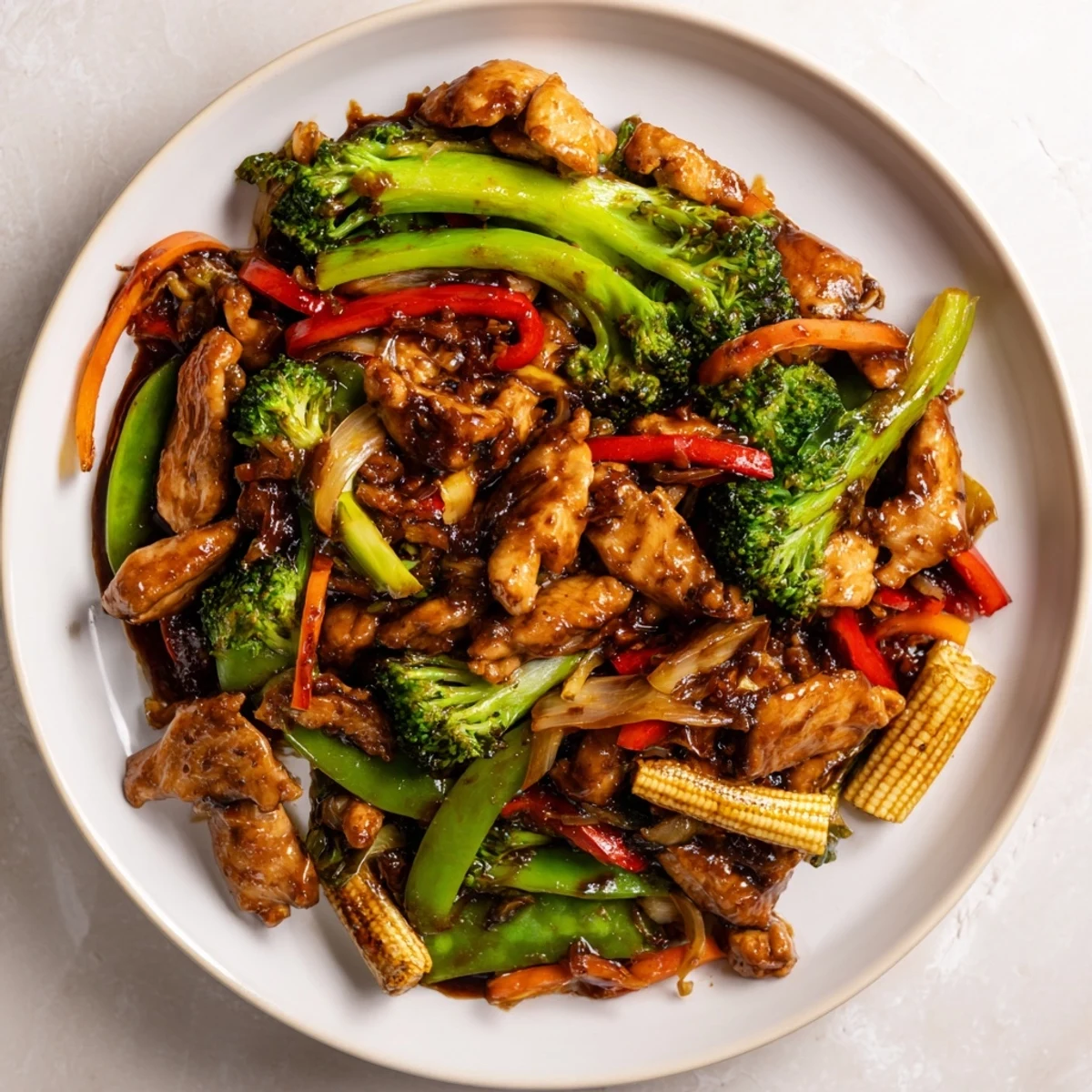 Hunan Chicken glistening with spicy sauce over a bed of steamed white rice