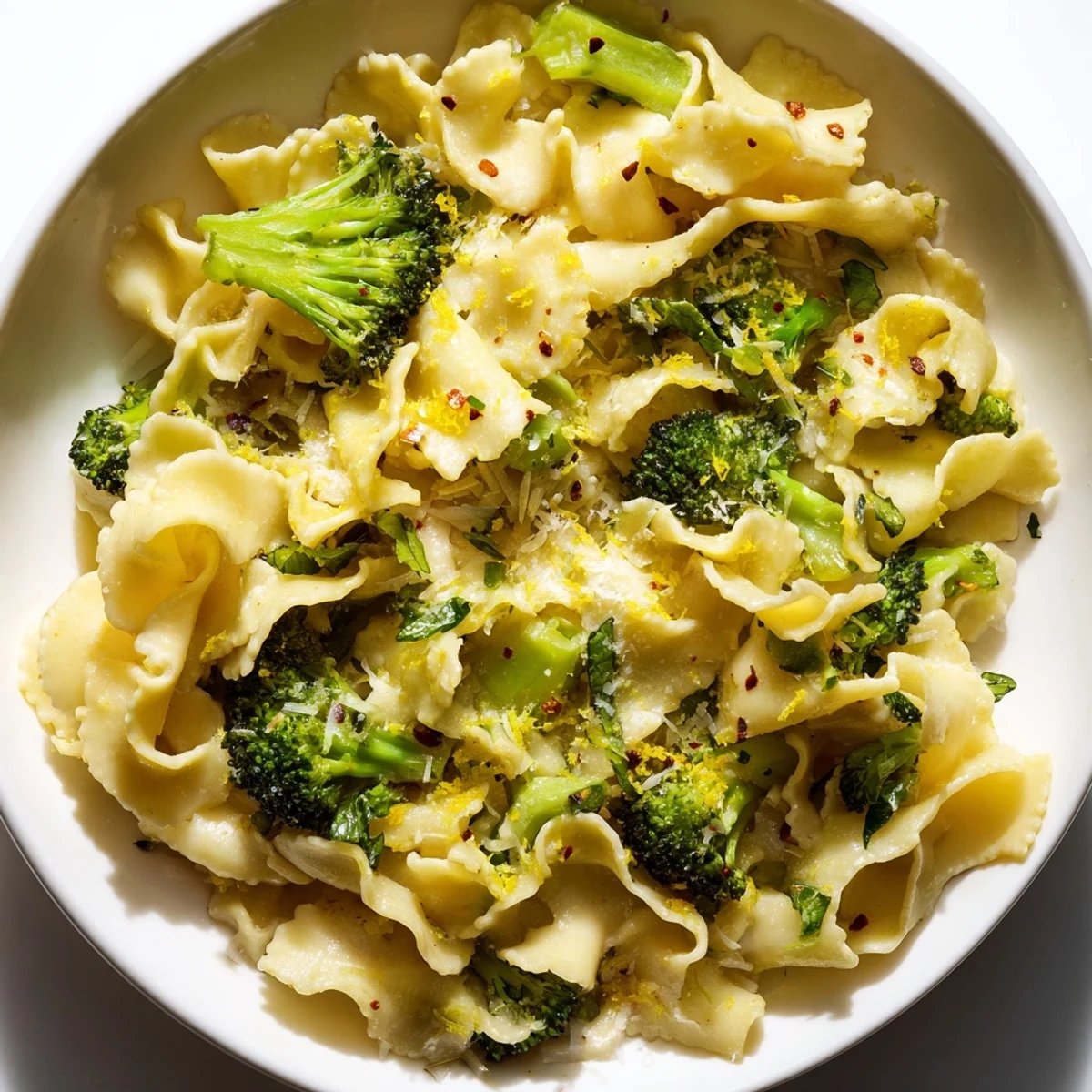 Bright mafaldine limone broccoli pasta tossed in a silky, tangy lemon garlic sauce