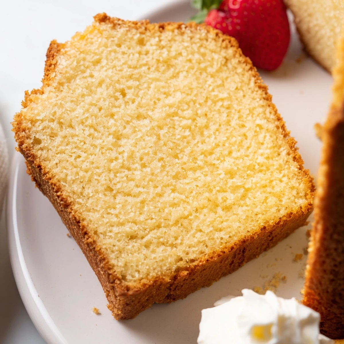 Classic pound cake topped with fresh berries and clouds of whipped cream