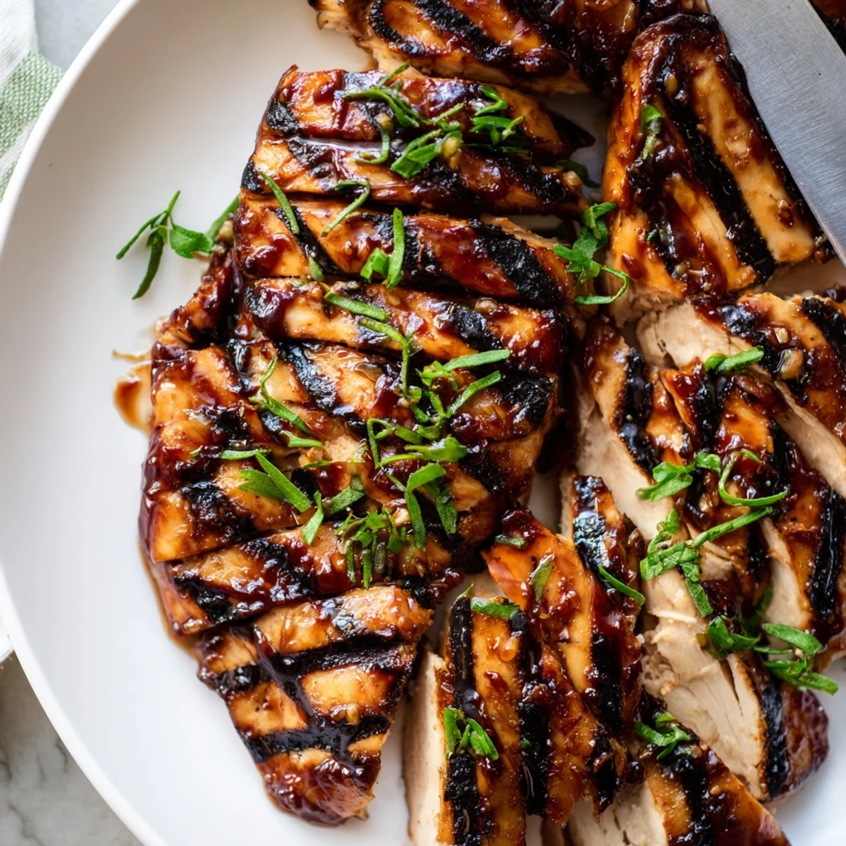 Juicy Marinated Balsamic Chicken grilled golden with fresh rosemary and garlic glaze
