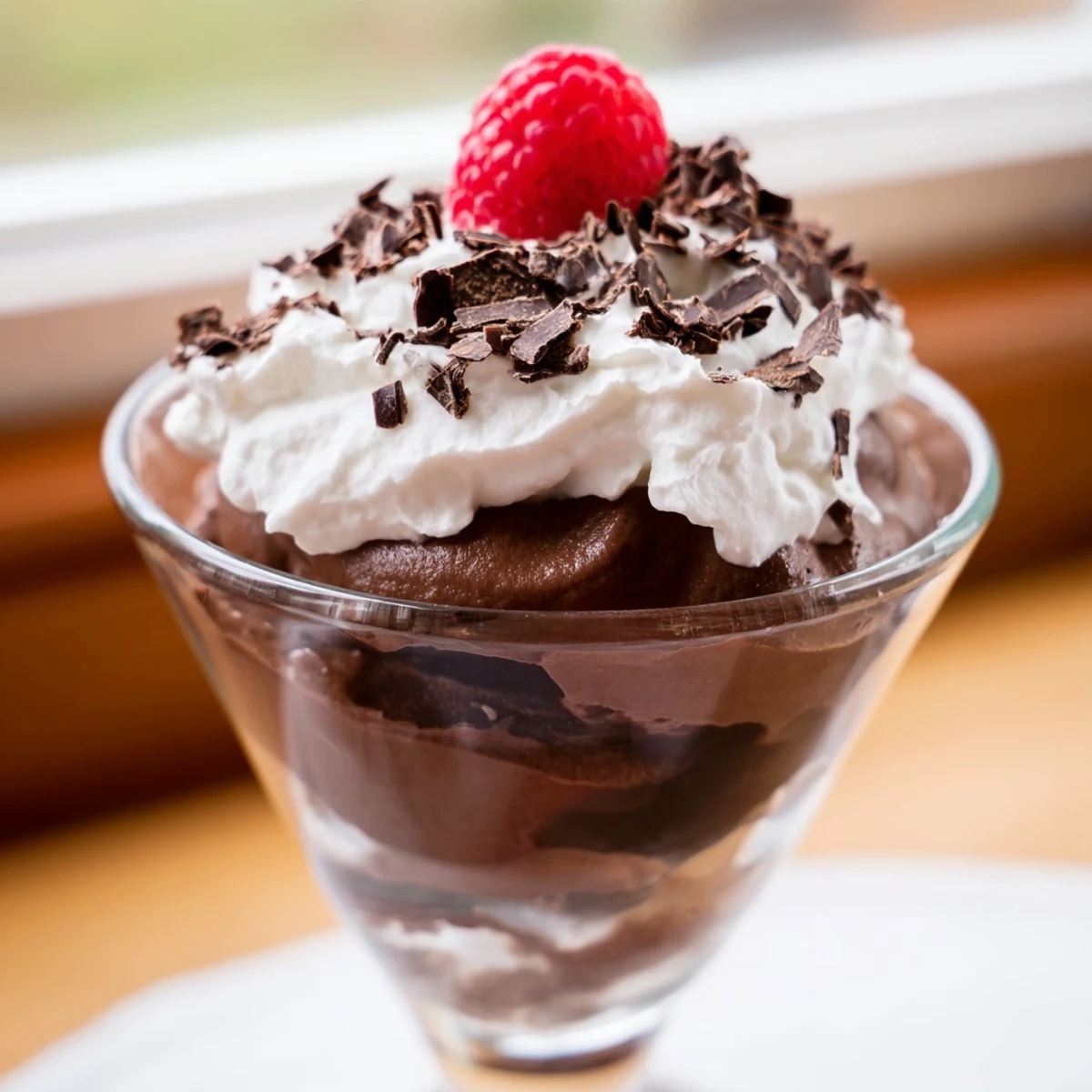 Rich chocolate mousse with a silky smooth texture in individual dessert cups