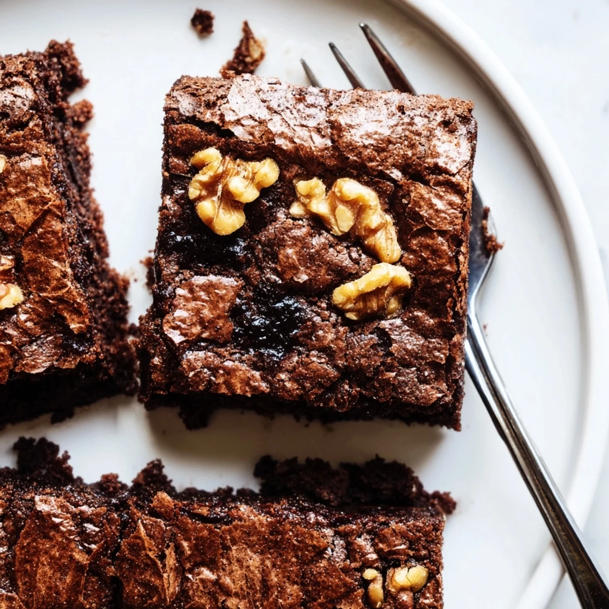 Warm brownies served with vanilla ice cream on a rustic plate