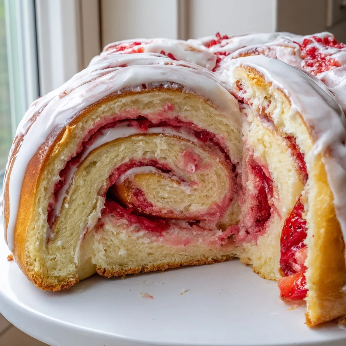 Golden baked strawberry cheesecake rolls swirled with tangy cream cheese and berries