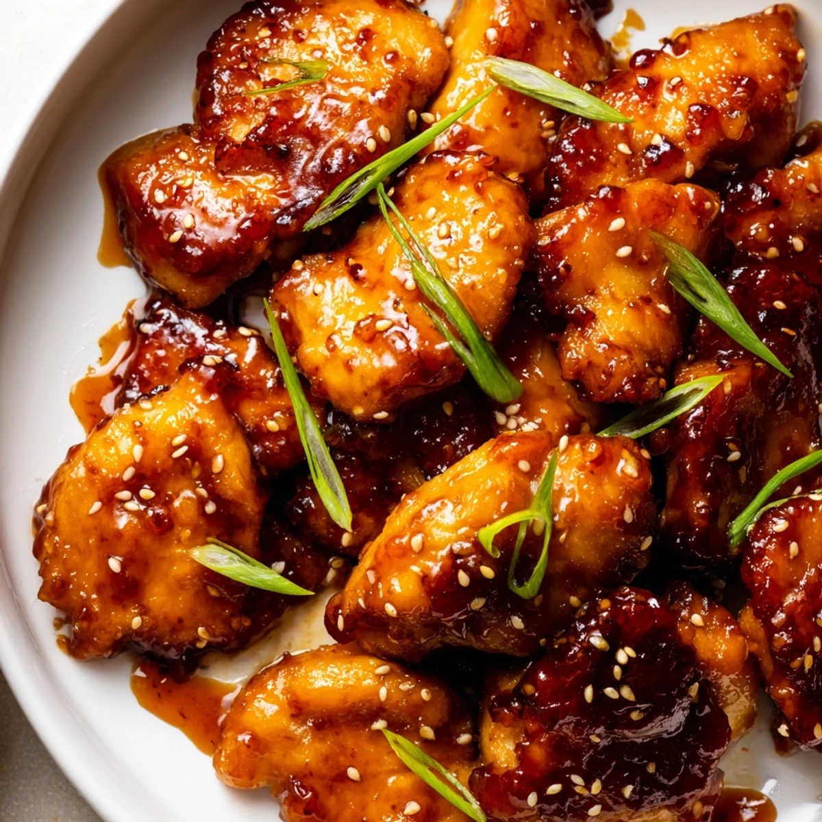 Tender baked orange chicken pieces coated in a vibrant, tangy orange sauce