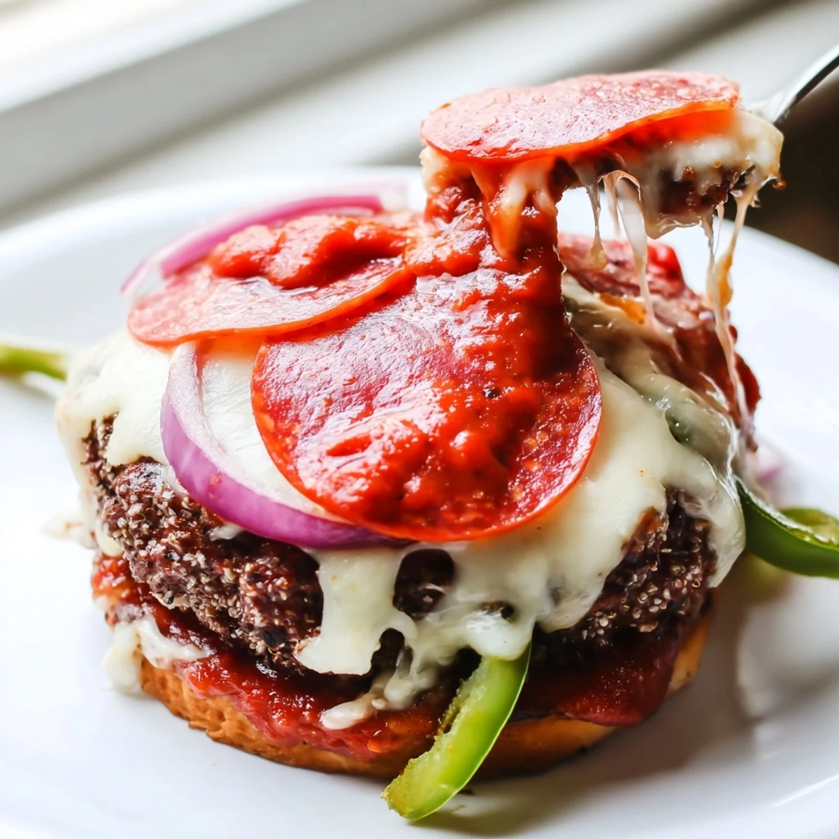 Juicy pizza burgers with melted mozzarella, pepperoni, and bubbling cheese on toasted buns