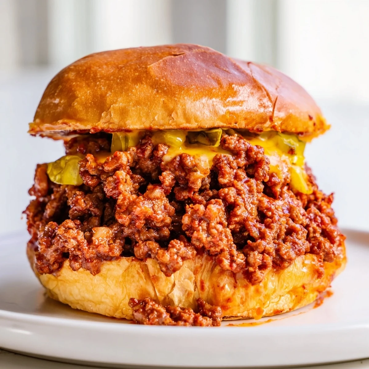 Juicy Smash Burger Sloppy Joes with melted cheddar on a golden toasted bun