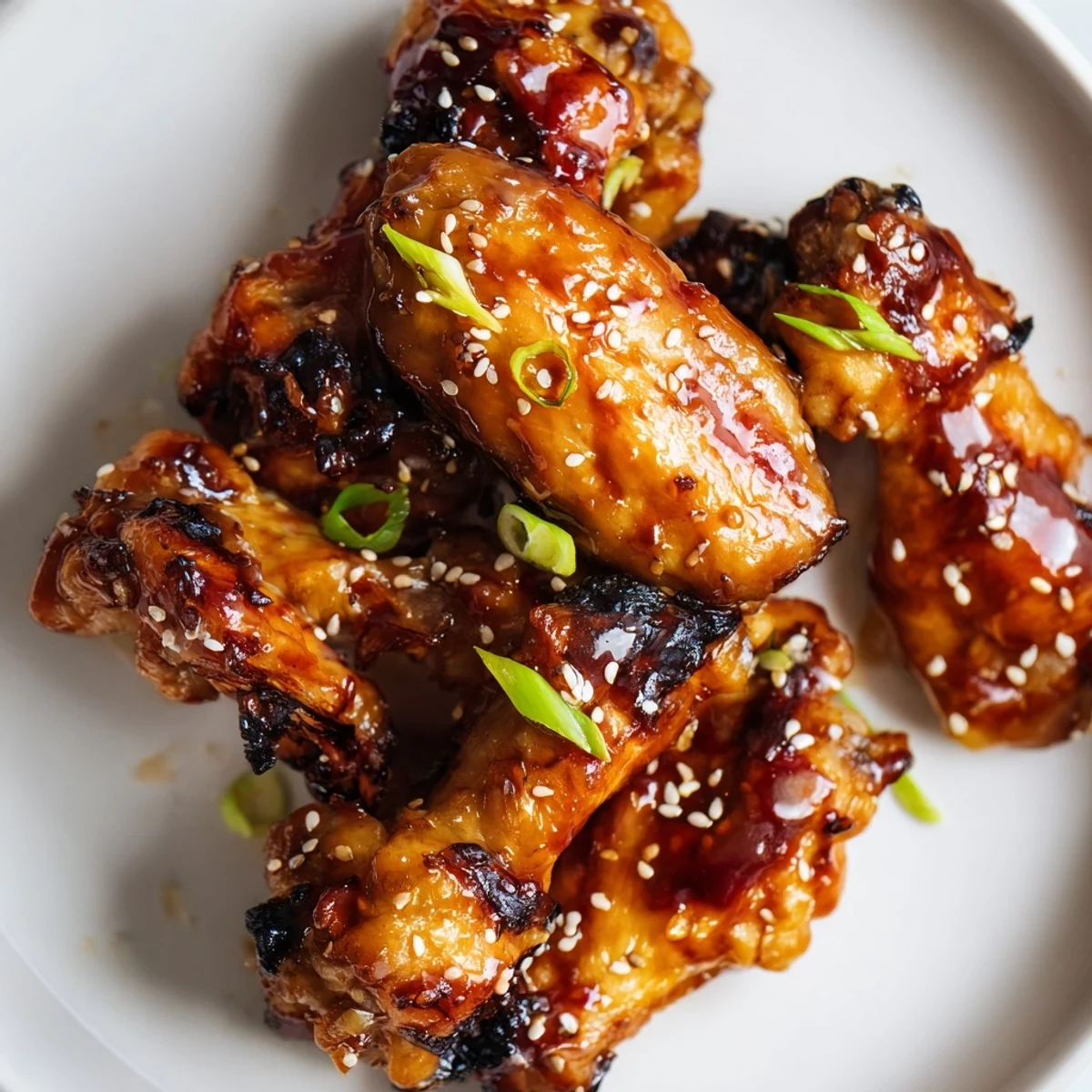 Crispy baked miso honey marinated chicken wings glazed golden on a parchment-lined baking sheet