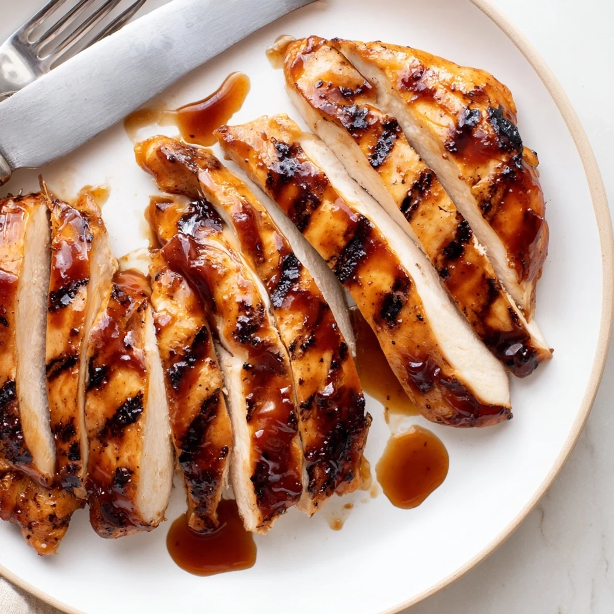 Grilled Coca Cola Glazed Chicken Breast with caramelized grill marks on a rustic plate
