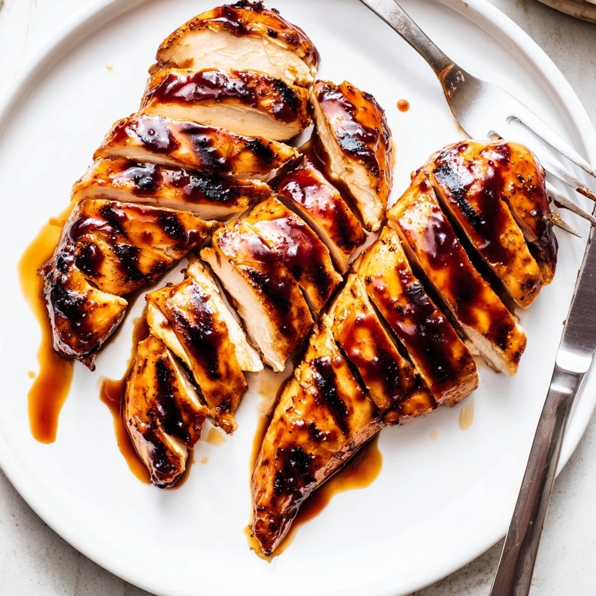 Juicy Grilled Coca Cola Glazed Chicken Breast sliced open revealing tender meat alongside smoky grilled corn