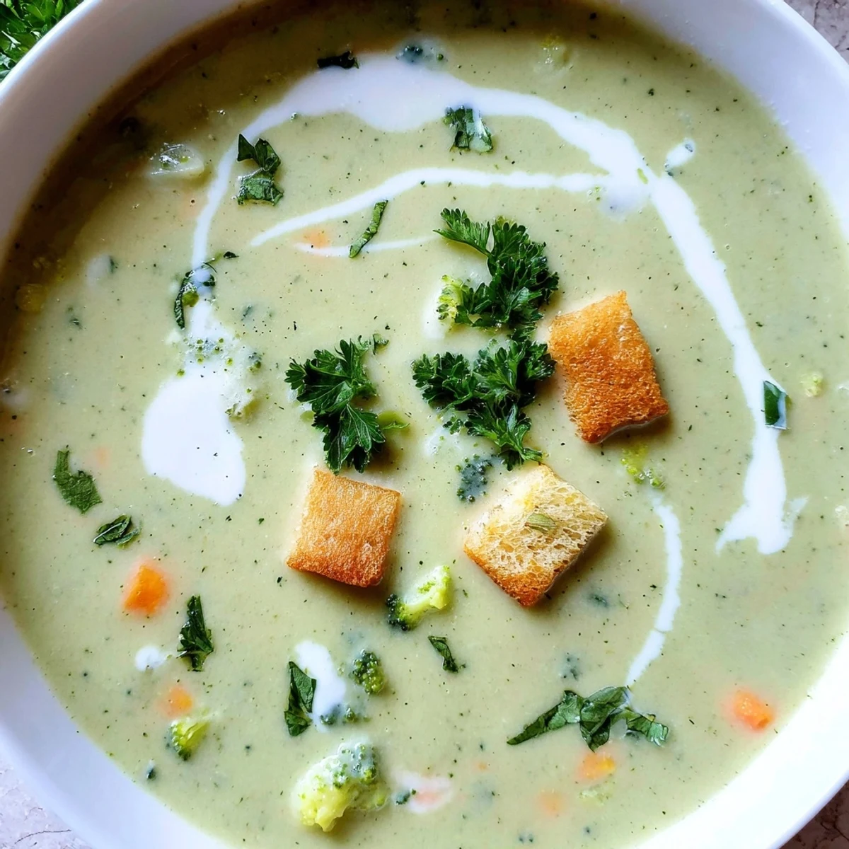 Thick spoonful of creamy vegetable soup revealing tender colorful vegetables in a white bowl