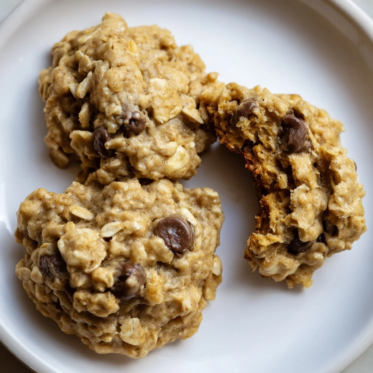 Chewy banana oatmeal cookies with golden edges cooling on a parchment-lined baking sheet