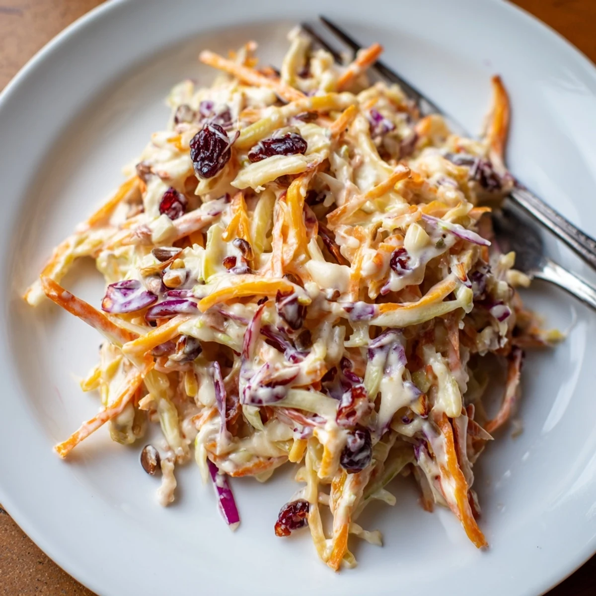Vibrant broccoli slaw with shredded carrots and crunchy almonds served in a rustic bowl