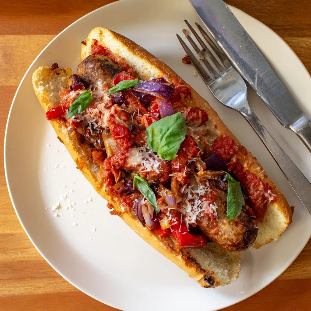 Crispy hoagie rolls stuffed with charred sausages and rich homemade grilled tomato sauce