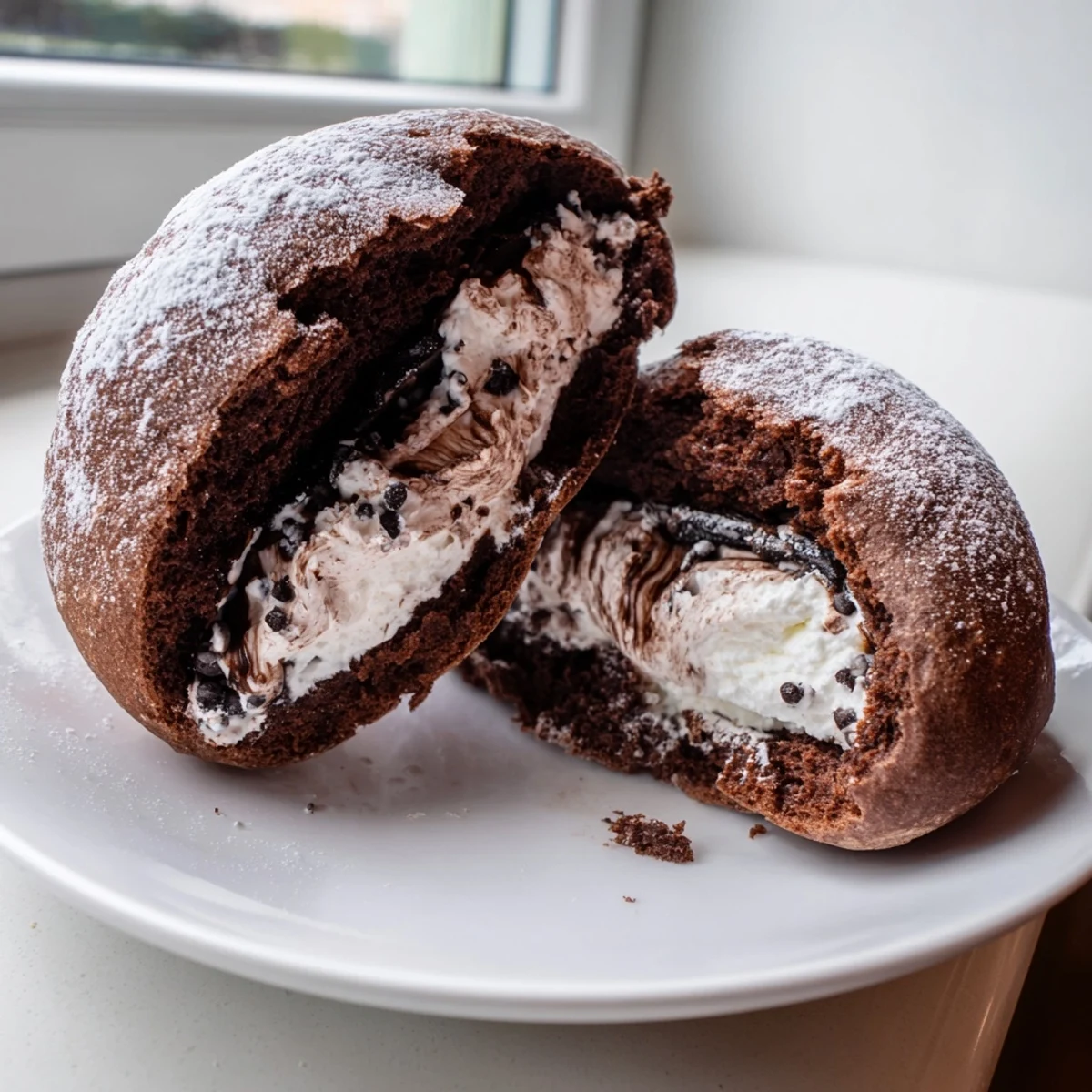 Soft cocoa Italian Chocolate Maritozzi generously stuffed with silky ganache-style whipped cream filling