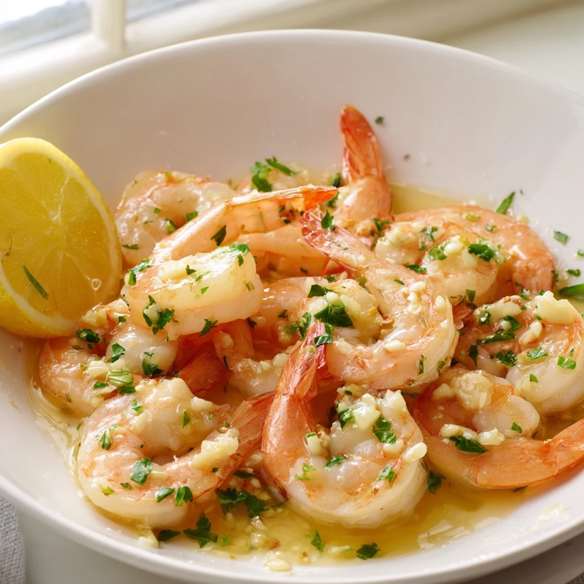 Sizzling buttered shrimp tossed with fresh parsley and clove studded butter sauce