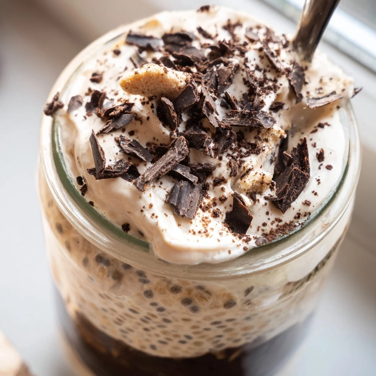 Luscious tiramisu overnight oats with a thick mascarpone layer and espresso-soaked oat base