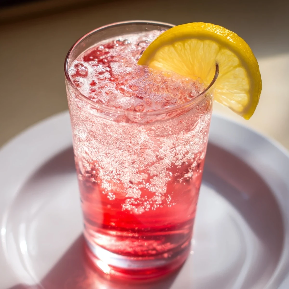 Refreshing Honey Lemon Pink Soda topped with ice, lemon slices, and fresh mint.  