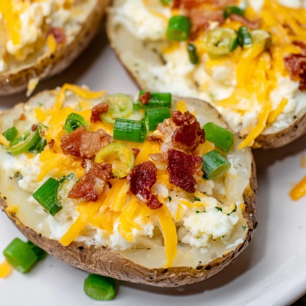 Creamy potato shells filled with spicy jalapenos and cheese for this twice baked potato recipe  