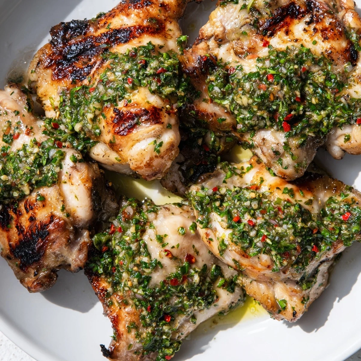 Tender, marinated chimichurri chicken thighs grilled to perfection with zesty Argentine flavors