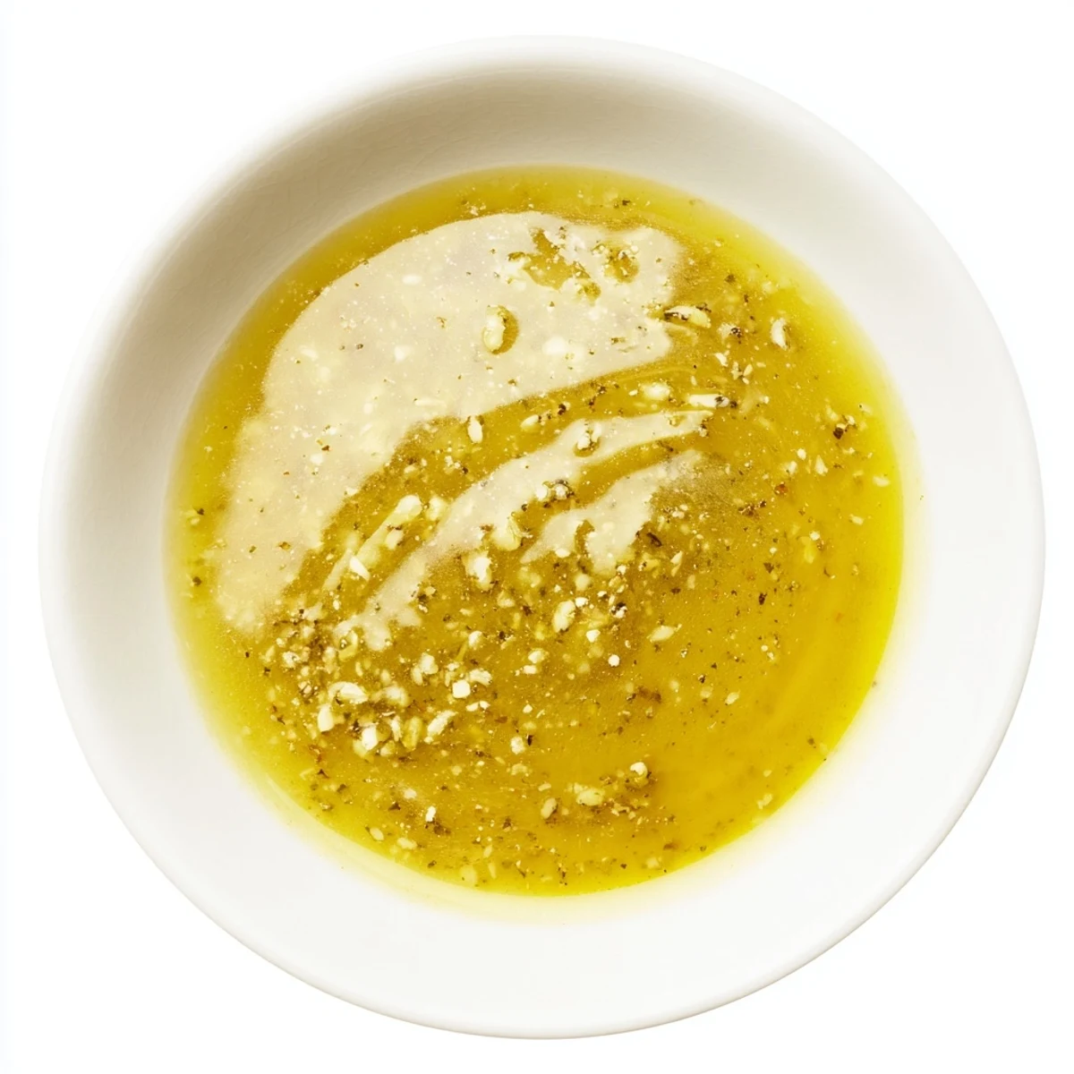 Creamy homemade lemon vinaigrette recipe with fresh zest and olive oil swirl.  