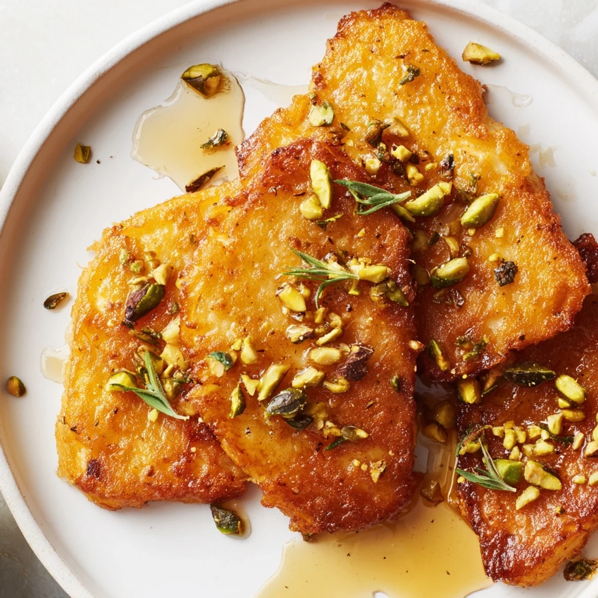Golden honey halloumi cheese drizzled with sweet honey and fresh herbs.  