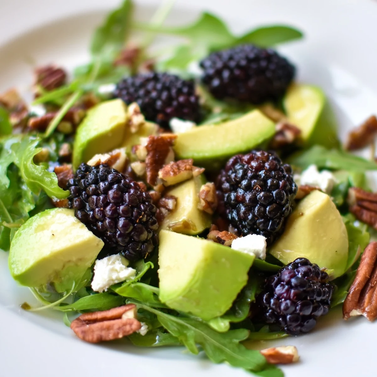 Fresh Blackberry Avocado Salad with crunchy pecans and tangy feta cheese  