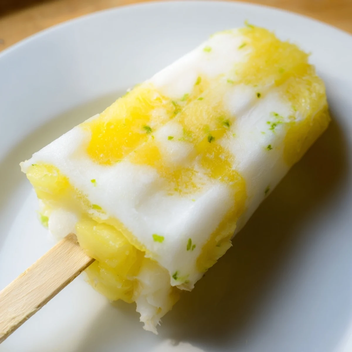 Refreshing pineapple coconut lime popsicles with marbled swirls on a stick  
