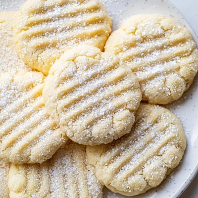 Tender Grandma's Secret Butter Cookies arranged on parchment with fork-tamped crosshatch pattern visible
